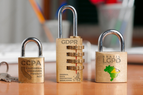 Locks representing data protection laws like CCPA, GDPR, and HIPAA
