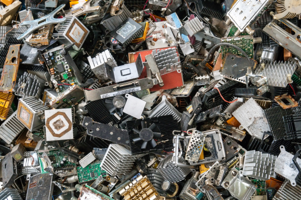  A graphic depicting a pile of old electronics representing e-waste.